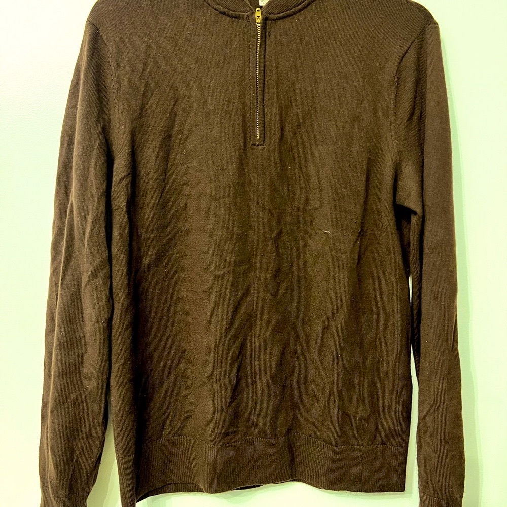 Club Monaco Men’s Brown 100% Fine Merino Wool Quarter Zip Sweater Small